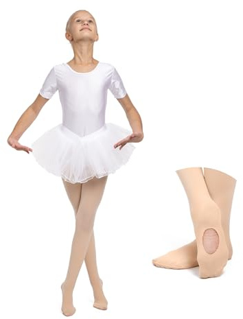 OVISSA Collant da Balletto per Bambina con Foro 60 DEN Resistenti Morbidi ed Elasticizzati per Danza e Ginnastica Nude 146-164 cm
