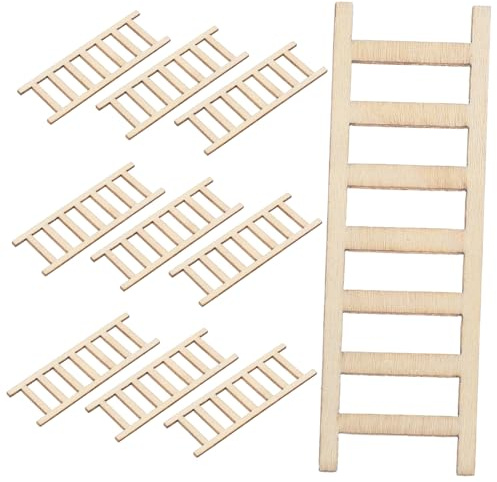HOMSFOU 10pcs Miniature Wooden Ladder Decor Dollhouse Step Ladders for DIY Projects Crafting Photography Realistic Miniature Scene Props Sturdy Construction for Creative Setups
