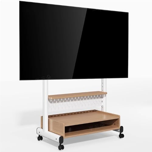 Soporte móvil para TV LCD con ruedas para televisores de 40 a 85 pulgadas, carrito rodante ajustable en altura con estante de madera y gabinete, soporte portátil de suelo para TV para el hogar y la