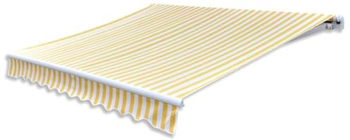 Tenda da Sole Motorizzata a Bracci, 400 cm Giallo/Bianco, Tessuto Poliestere 270g/m² con Rivestimento PU, Telecomando Incluso, per Giardino e Terrazzo