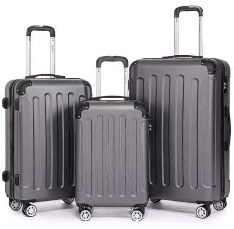 Boleedy Juego 3 Maletas Viaje (55/66/76CM) ABS Rígidas con Cerradura y Ruedas 360°,Set Trolley de Viaje Incluye Maleta Cabina,Ideal Negocios y Familia