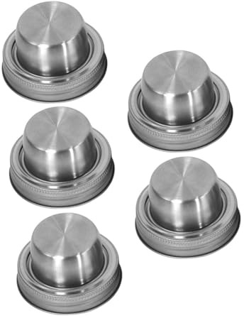 Toyvian 5 Pcs Stainless Steel Jar Spice Lids with Spout Dispenser Portable Cocktail Shaker Caps Mason Jar Shaker Lids for Flour Sifter and Condiment Pots Lightweight