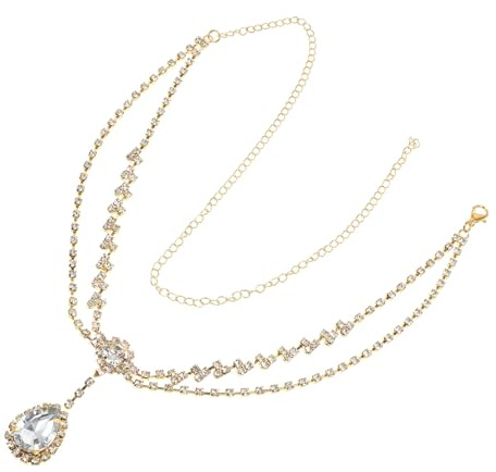 LIFKOME Cadena Dorada Cabeza de Novia Cristal Elegante, Accesorio para Boda, Diadema Delicada para Mujeres y Niñas