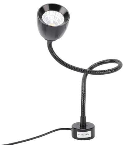 SEAFRONT Luz de Trabajo LED Portátil, Luz Blanca de 7W 6000K con Cuello de Cisne Flexible y Base Magnética para Taller Torno CNC Fresadora Máquina de Coser (Enchufe de la UE)