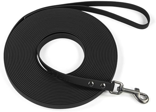 Wolfone Schleppleine 20m für Hunde, wasserdicht und robust in Schwarz | 360° drehbarer Karabiner – verdrehsicher, robust & reißfest. Für kleine bis große Hunde. Bequemer Griff für Training & Alltag