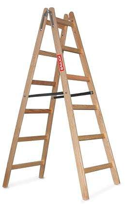 BAULICH - Scala da pittore in legno 2x6 - Struttura regolabile e pieghevole - Gradini impregnati per lavori di ristrutturazione, pittura di interni e restauro