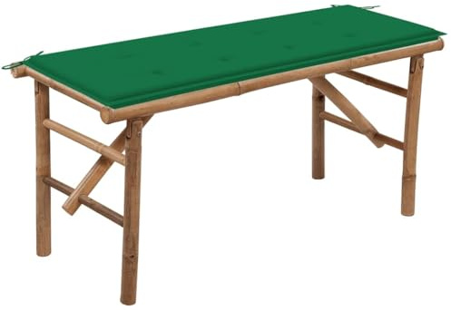 Cartvyn Klappbare Gartenbank aus Bambus mit wasserdichter Auflage 118 cm, wetterfest, robust für Balkon, Terrasse, Garten, Outdoor Sitzbank mit Kissen, praktische Klappbank für draußen