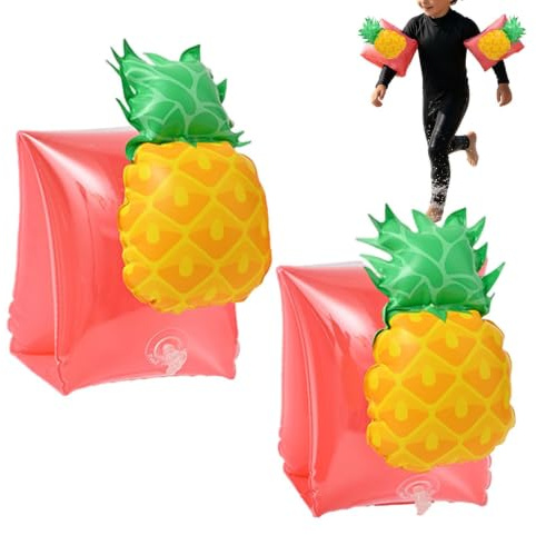 Arm Floats för barn - 2 delar uppblåsbar ananas, simband pool, vattenärm Trainer, säkerhetsvinge ring | Nybörjare Pojkar Flickor Utomhus Beach River Lake Resor Camping Sommar Party Leksaker