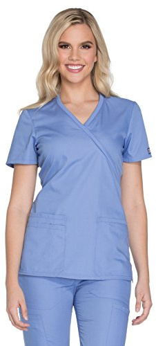 CHEROKEE womens Workwear Core Stretch Mock Wrap Shirt Medical Scrubs, Ciel, X-Small US