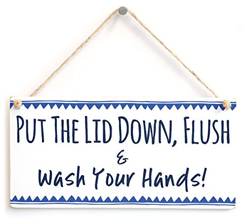 Put Lid Down Flush Wash Sign, Blue Zigzag Notice | Blue zigzag lid reminder