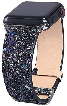 Bands Compatible with Apple Watch Bands 38mm 40mm 41mm 42mm 44mm 45mm 49mm, Shiny Glitter Leather iWatch Band for Apple Watch Series 8 7 6 5 4 3 2 1 SE Ultra