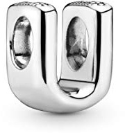 PANDORA Moments Buchstabe U - wendbares Alphabet-Charm aus Sterling-Silber mit geprägten Herzen und Perlen an der Rückseite - kompatibel mit Armbändern Moments Kollektion