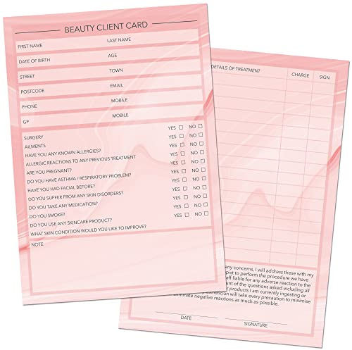 Beauty Client Card – Documento di consulenza per il salone e il terapista – Servizi di trattamento essenziali – Moduli di profilo e registrazione – Regalo buoni fedeltà