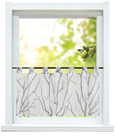 ESLIR Scheibengardine modern Bistrogardine Küche Gardinen Transparent Vorhänge mit Schlaufen Kurzgardine Voile Weiß-Grau HxB 45x90cm 1 Stück