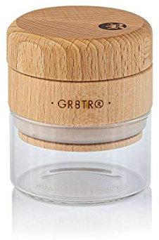 RYOT Moulin à herbes GR8TR en bois avec corps en pot noir transparent ou mat et dessus en hêtre ou noyer (couvercle en hêtre/pot transparent)