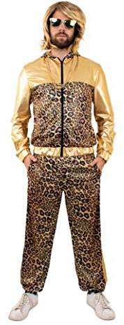 shoperama Unisex Trainingsanzug Leoparden Print Metallic Gold 80er Jahre Kostüm Rapper Trash Assi Bad Taste Retro