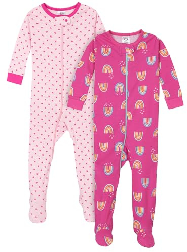Gerber Baby Girls 2-Pack Footed Pajamas, Rainbows Pink, 4T