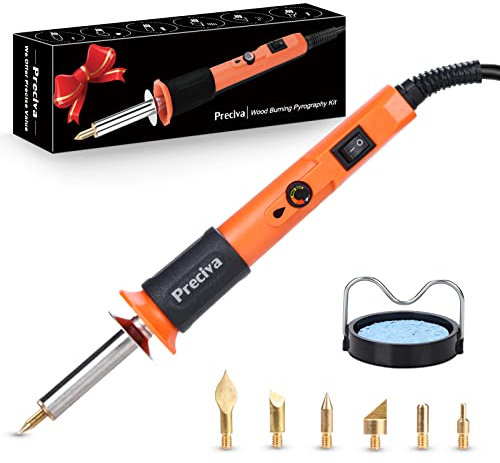 Wood Burning Kit, Preciva Multifunctional Pyrography Pen, Woodburning Encarving Toolkit with Soldering Iron on Leather, Woodburner Pen Tools with 6 Tips