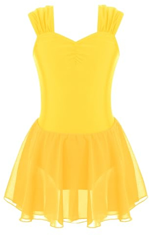 Freebily Maillot de Danza para Niña Vestido sin Manga Leotardo Gimnasia Rítmica Clásica Body Ballet Maillot con Falda Patinaje Artístico Ropa Danza Contemporánea Amarillo 7-8 años