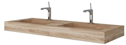 Kiamami Valentina - HPL Doppelwaschtisch in 120cm Holzoptik Eiche Honig