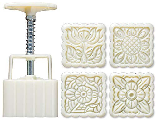 SueaLe Mooncake Mould, 4pcs Square Hand Press Stamp Moon Cake Decor Barrel Moon Cake Mold 125g DIY Tool