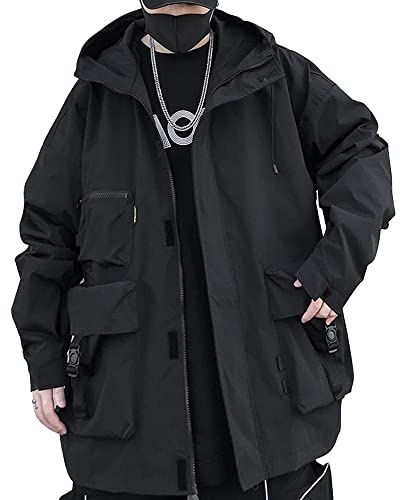 XYXIONGMAO Casual Techwear Zipper Tactical Gothic Clothes Cyberpunk Giacca a vento Streetwear Giacche con cappuccio per uomo