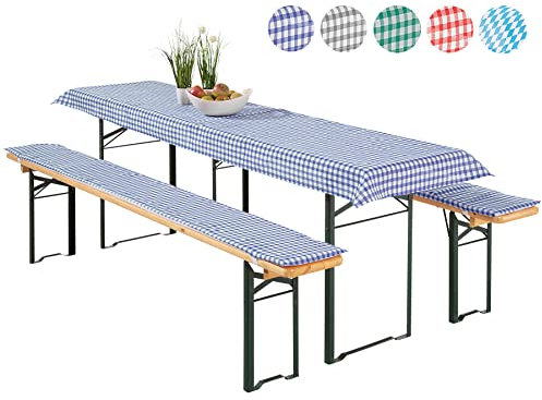 heimtexland ® Auflagen Set Bierzeltgarnitur 3-teilig Biertisch Tischdecke Bierbank Polster Bierbankauflage Typ331 Vichy Karo Blau für Tischmaß 50 x 110 cm