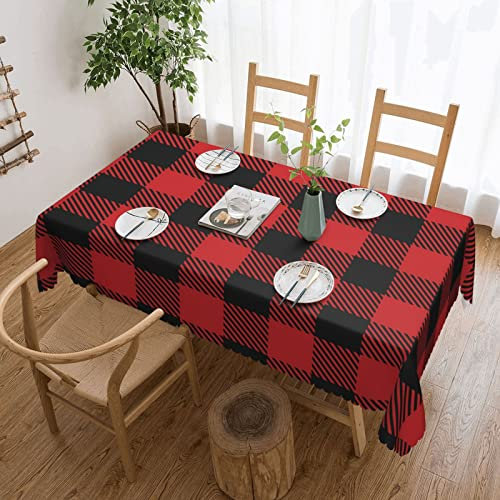 Rechteckige Wachstuchtischdecke Rot-Schwarzes Büffel-Plaid Wachstischdecke Abwaschbar Tischdecke Wasserdicht Garten Tischdecke Für Garten Picknick Terrasse,137X183cm