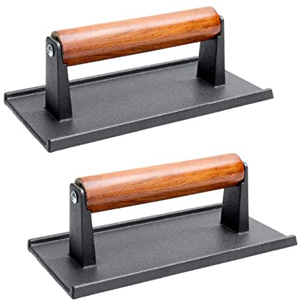 AJinTeby Heavy Duty Rectangle Burger Press, 2 Pack 8.3×4.3 Meat Press for Griddle, Cast Iron Bacon Press for Blackstone Pitboss Camp Chef Weber Treager Griddle Grills