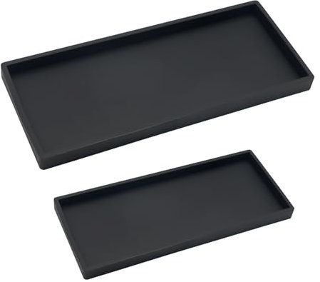 burkfeeg 2 Pezzi Vassoio da Bagno, Vassoio Rettangolare Nero,Vassoio Piccolo, Vassoio Portaoggetti, Vassoio in Silicone Per Vanità, Vasca da Bagno, Lavello Della Cucina E Bagno