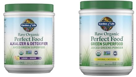 Garden of Life Raw Organic Perfect Food Alkalizer & Detoxifier Juiced Greens Superfood Powder & Raw Organic Perfect Food Green Superfood Juiced Greens Powder - Original Stevia-Free