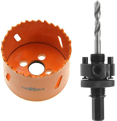 Rexxer Bimetall Lochsäge 60 mm mit Adapter & Zentrierbohrer – HSS BiM Lochbohrer für Holz Metall Gipskarton Kunststoff – Ideal für Installation & saubere Bohrungen, 5/8 UNF