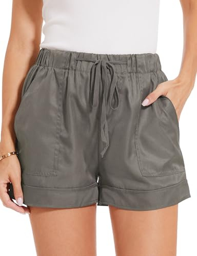 MELLIEX Damen Shorts Sommer, Mode Lässige Kurze Hose Damen High Waist Kordelzug Elastische Taille Weite Bein Kurz Shorts mit Taschen