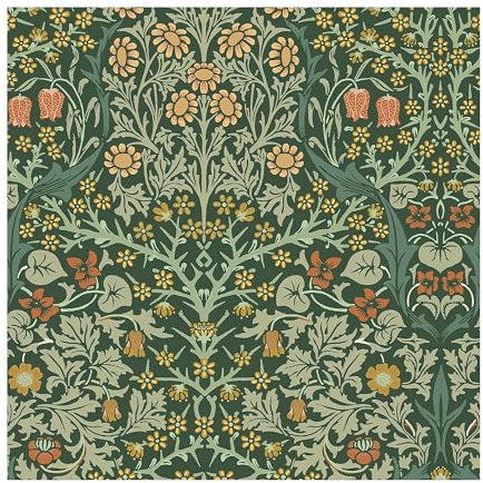 Papier peint intissé William Morris Blackthorn Deep Green 1005 x 52cm Vert | Revêtement Mural, Tapisserie | Ambiance Facile à poser et à enlever