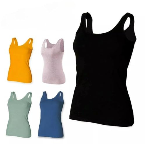 Ladies WomenBlack, White Cotton Vest Women Plain Summer Stretchy Casual Tank Top T Shirt | Size 6-24 (UK, Numeric, 10, Regular, Regular, Assorted Set of 5)