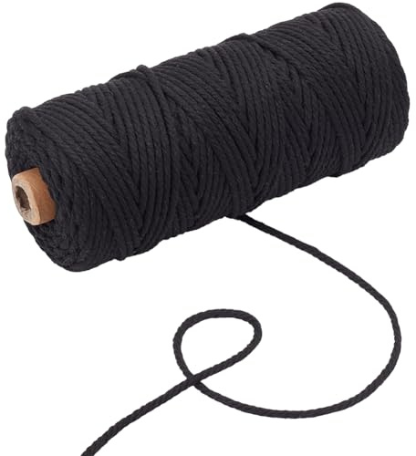 SUNNYCLUE 109 Yards/100m 3mm Black Cotton Strings Beading Cotton Cord Twisted Twine String Thread Findings for jewellery Making Supplies DIY Bracelet Necklace Weaving Crafting Knitting Macrame Wase