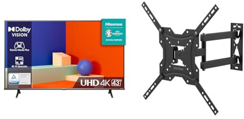 Hisense 43 UHD 4K 2023 43E63KT, Smart TV VIDAA U6, Dolby Vision, HDR 10+, Game Mode Plus & Grifema GB1004 Supporto Tv Parete, Per Tv a Schermo Con Ruotare e Inclinare Supporto Tv