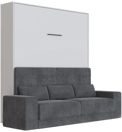 SMARTBett Schrankbett mit Anthrazit Sofa M1 160x200 Vertikal Perlgrau/Perlgrau