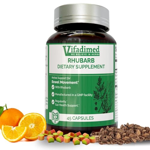 VIFADIMED Rhubarb,Gut Motility Activator for Bowel Movement and Regularity,Constipation Relief,Bloating & Gas Relief,Mucus Production Assist,Lining & Microbiome Support, 45 Capsules