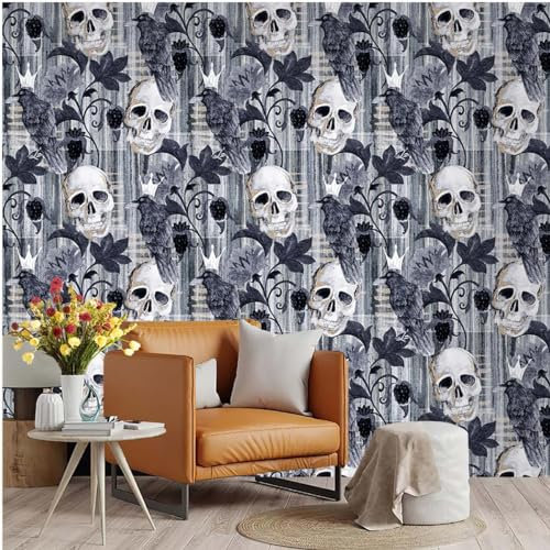 Selbstklebende Tapete Schädel Blaues Tier Strukturtapete Wandtattoo Schlafzimmer Tapete Selbstklebend Vliestapete Wallpaper for Living Room Tapeten Wandschutzfolie 45x600cm