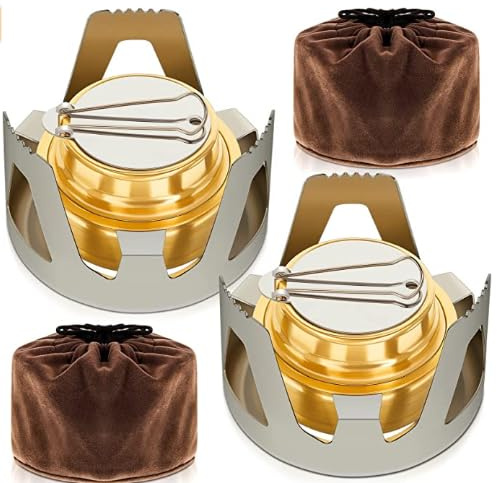 Lot de 2 mini réchauds à alcool ultralégers et portables avec support en aluminium pour randonnée, camping, survie, pique-nique, cuisine