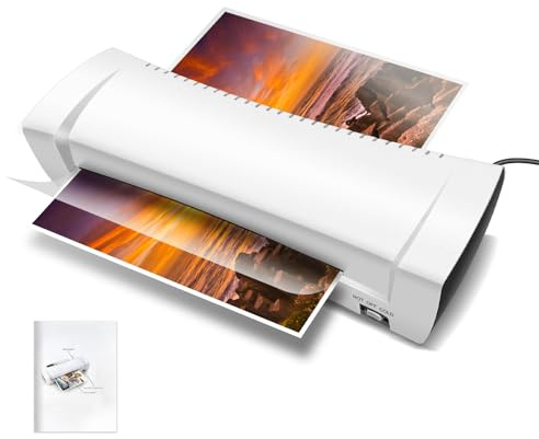 Laminator, A4 Laminator Machine with Not Jam Technology, Laminating Machine for Hot and Cold Setting, Warm Up Time Short, for Home, Office, and School Use, White