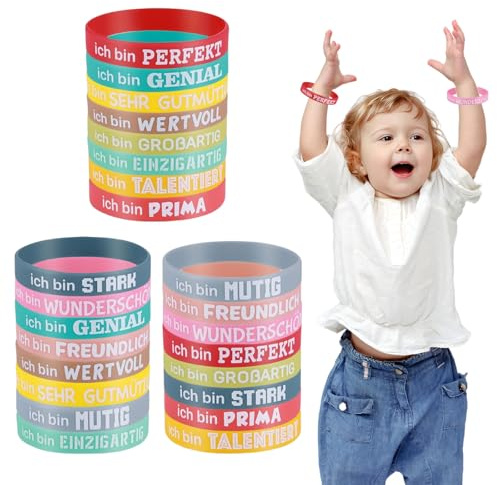 Cosmeria 24 Stück Motivationsarmbänder Deutsch 18 cm Silikon Mit Inspirierenden Sprüchen Mutmacher Geschenke Abschiedsgeschenk Für Kinder Schüler Glücksbringer