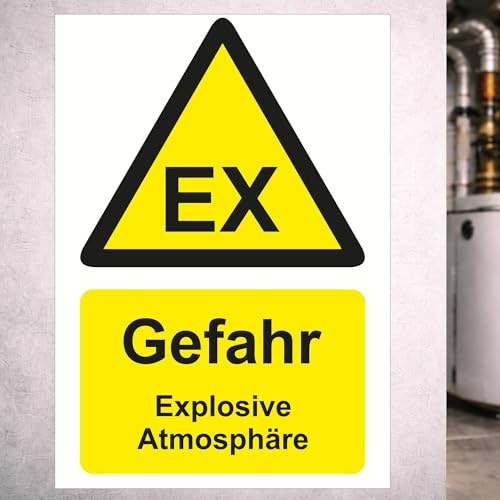 Indigos UG - Schild EX Gefahr Explosive Atmosphäre - 297x420 - Hinweisschild Warnschild Sicherheitsschild - Aluverbundplatte 3 mm - für Innen und Außen