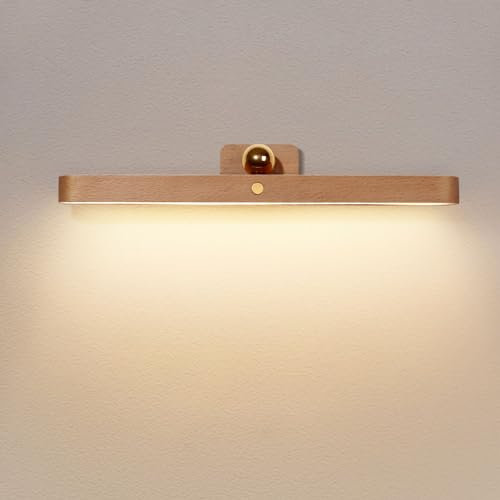 ZJHAHJY Lámpara de pared inalámbrica de madera, recargable por USB, control táctil, 3 niveles de brillo, bola giratoria de 360 grados, luz nocturna magnética desmontable