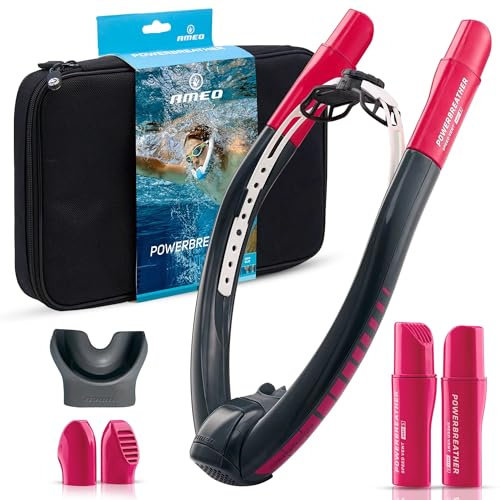 AMEO POWERBREATHER Lap - Dispositivo di allenamento respiratorio per piscina con il 100% di aria fresca per adulti e bambini - Set da snorkeling con sistema a valvola intelligente e respirazione