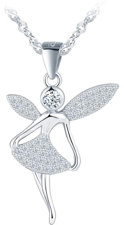 MOOFUN ängel hänge kedja halsband flickor damer silver 925 med zirkon vacker elegant älva kedja för dotter flickvän fru mamma dansare kvinnor smycken födelsedagar alla hjärtans dag mors dag gåva
