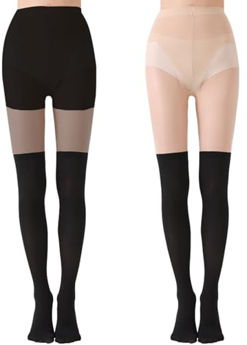 GWAWG 2 Paia di Collant Autoreggenti a Vita Alta per Donna, Nero, Collant Autoreggenti sopra il Ginocchio, Comodi, 15 Denier, Calze a Rete