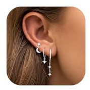 SIXDUTON 6PCS Ohrringe Gold Silber Set für Damen, Helix Piercings Studs 14K Vergoldet Ohrstecker Kleine Creolen CZ Tragus Piercing Ohr Schmuck für Mehrfachpiercing