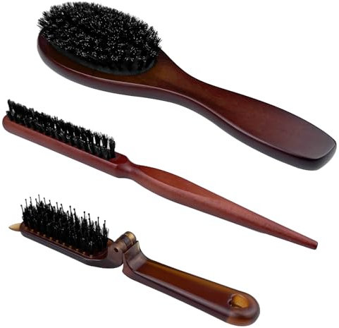 Crihovy 3 Pezzi Spazzola Capelli, Spazzola Setole Cinghiale, Spazzola per Barba, Pettine Setole Cinghiale, Spazzole per Capelli in Legno per Tutti i Tipi di Barba e Capelli (Marrone)